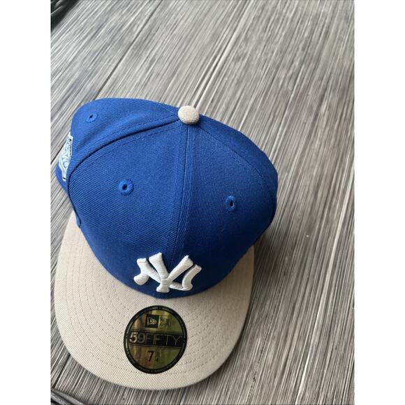 New York Yankees Fitted Hat Cap 7 1/4 Blue Tan 1999 World Series New Era RARE NY - Picture 3 of 9